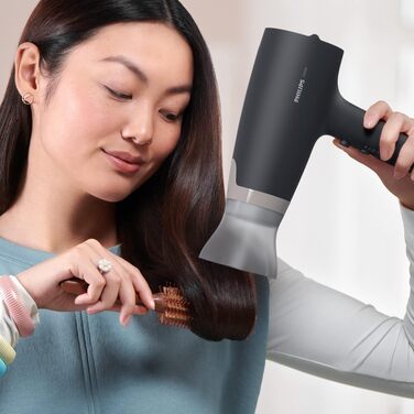 Фен для волосся Philips Series 3000 BHD351/10 з функцією іонізації та ThermoProtect, 2100 Вт, 6 рівнів температури та швидкості, білий/чорний