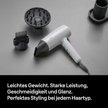 Фен для волосся Braun Haartrockner HD4.2 (BRHD235E) з дифузором та вузьким соплом, технологія Super IONTEC, 2100 Вт, 3 режими температури та швидкості, чорно-сірий