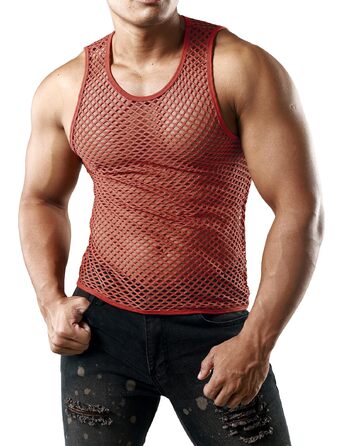 Чоловіча майка JOGAL з еластичною сіткою, прозора, без рукавів, червона/коричнева