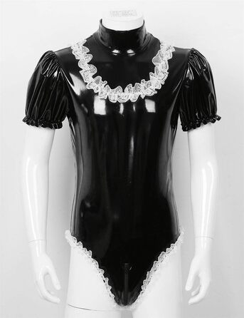 Костюм для косплею DINGGUANGHE-CUP для чоловіків: латексний боді з мереживом, чорний, розмір L