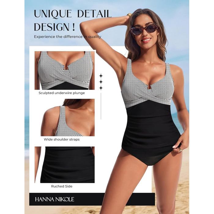 Tankini топ Hanna Nikole з контролем живота, принт 'Brutknoten', чорно-білий, XXL