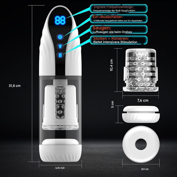 Масажер для чоловіків 2-в-1 з помпою для збільшення, 9 режимів, LCD-дисплей, автоматичний