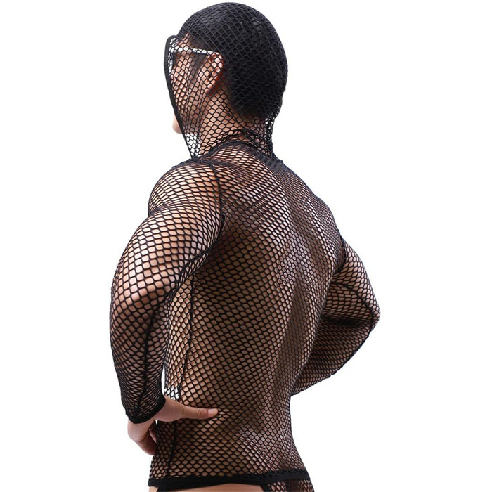 Чоловічі прозорі футболки з капюшоном, сітка, довгі рукави, фітнес, спорт, клубний стиль, для танців, білий M