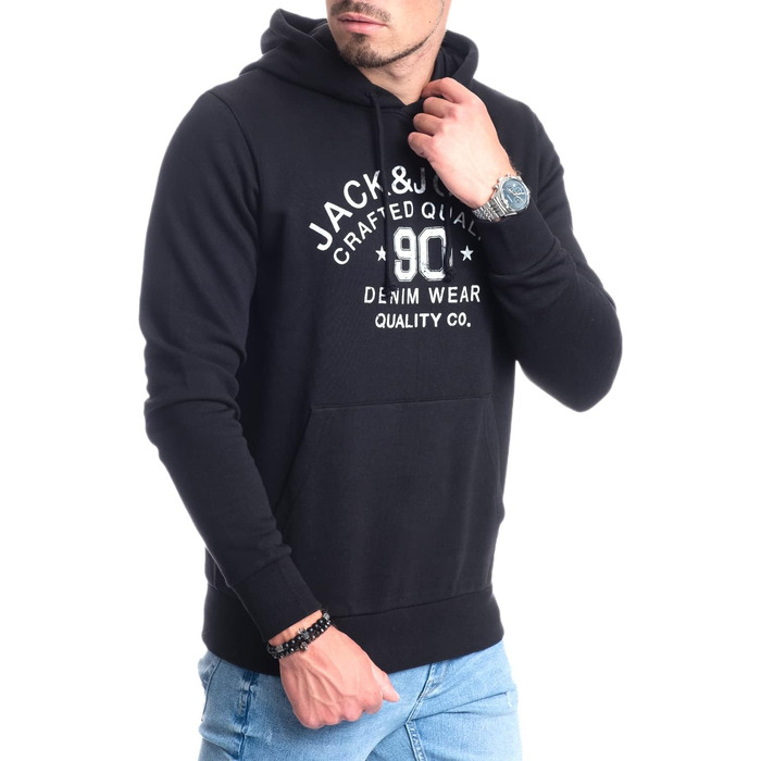 Чоловічий худі Jack & Jones з логотипом, чорний (розмір 3XL)