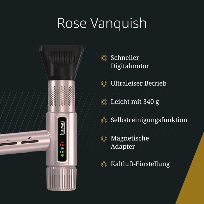 Професійний іонний фен Wahl Vanquish Rose Gold, 1600 Вт, FlowControl, з магнітним диффузором та концентратором