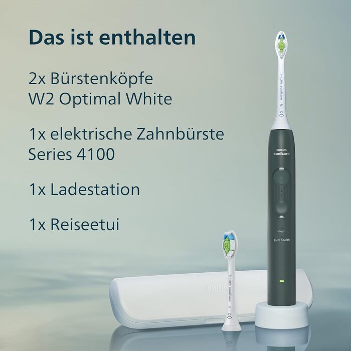 Електрична сонічна зубна щітка Philips Sonicare Series 4100 з датчиком тиску, 4 режимами чищення та дорожнім чохлом, темно-зелена, HX4044/52