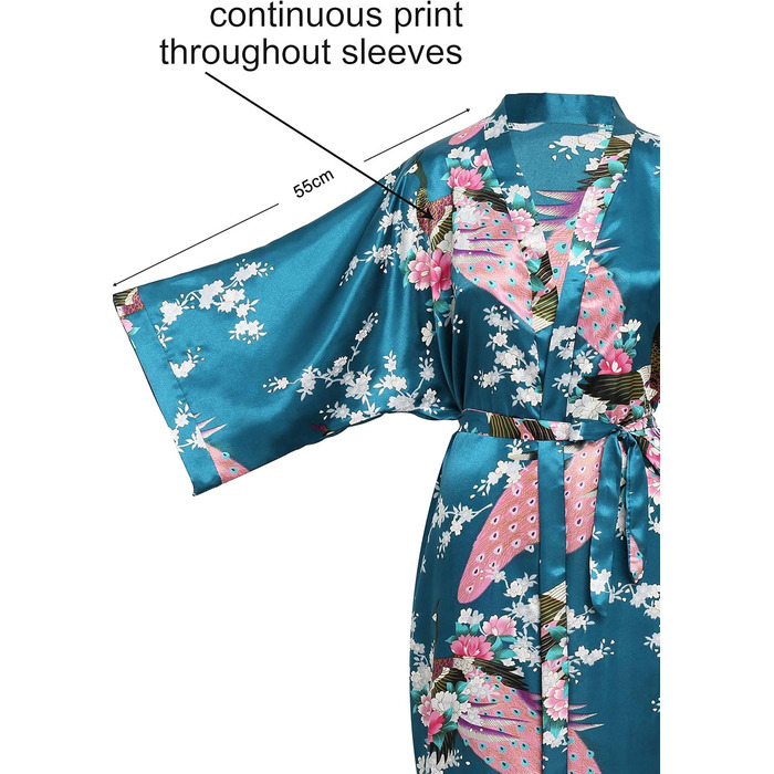 Халат жіночий довгий з атласу, квітковий принт, модель кімоно, Babeyond. Ідеально для дому, відпочинку та вечірок.
