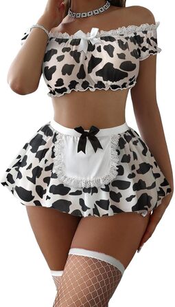 Комплект сексуальної білизни Foxiny: міні-спідниця, мереживо, сітка, танга, 4 шт., принт 