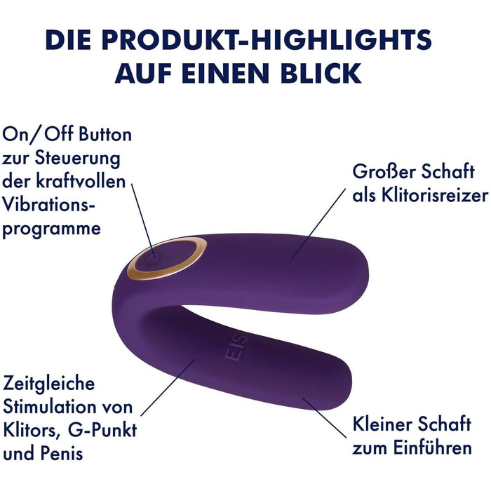 Вібратор для пар EIS 'Classic 2' з 10 програмами вібрації | Інтимні іграшки для пар | Стимуляція клітора для неї та стимулятор пеніса для нього | 2 мотори для потужної вібрації | Колір: фіолетовий