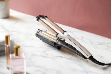 Мультистайлер 4-в-1 Remington ProLuxe CI91AW для завивки та гофре: плойка для пляжних та природних хвиль, цифровий дисплей, регулювання температури до 210°C, колір Біла троянда