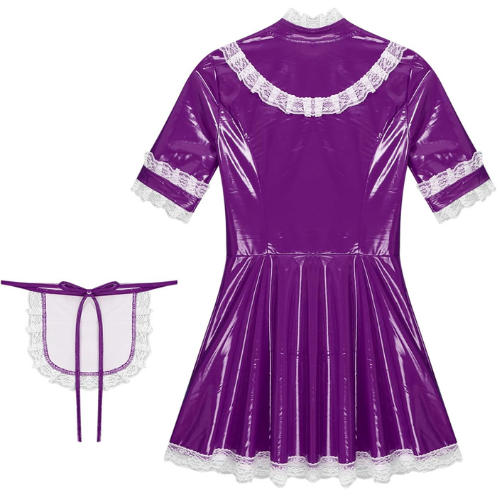 Костюм покоївки Freebily для жінок з лакованої шкіри, фіолетовий (4XL), комплект з фартухом