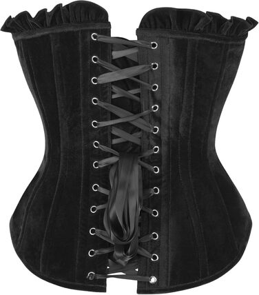 Корсет Daisy Corsets з шнурівкою, чорний велюр, сталеві ребра, Overbust, 4XL