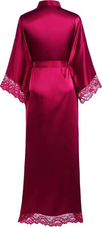 Халат жіночий довгий/короткий однотонний з мереживом, атласний, Babeyond, для дому, літній, бордовий