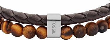 Чоловічий браслет Fossil зі сталі та шкіри з розкладним замком, коричневий та жовтий