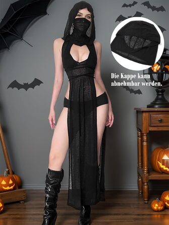 Прозора готична сукня Mingnos для рейв-вечірок, чорна з вирізами, з високим розрізом, для EDM фестивалів, клубів та вечірніх виходів. Розмір L