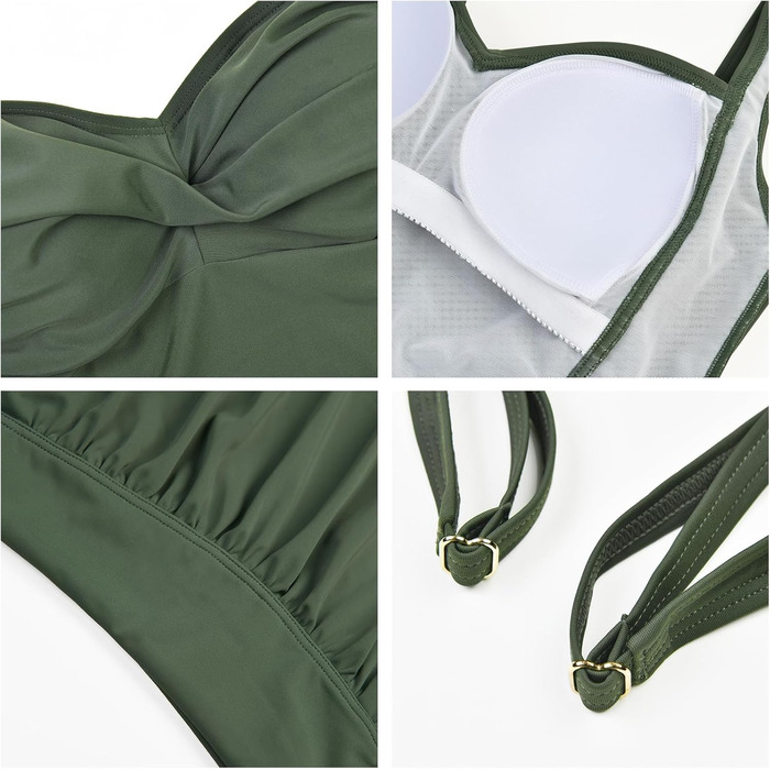 Купальник WIN.MAX з цілісною конструкцією, підтримуючий та з м'якою вставкою, купальники великих розмірів для жінок, вінтажний пуш-ап монокіні, для розмірів C до DD (темно-зелений, 46)