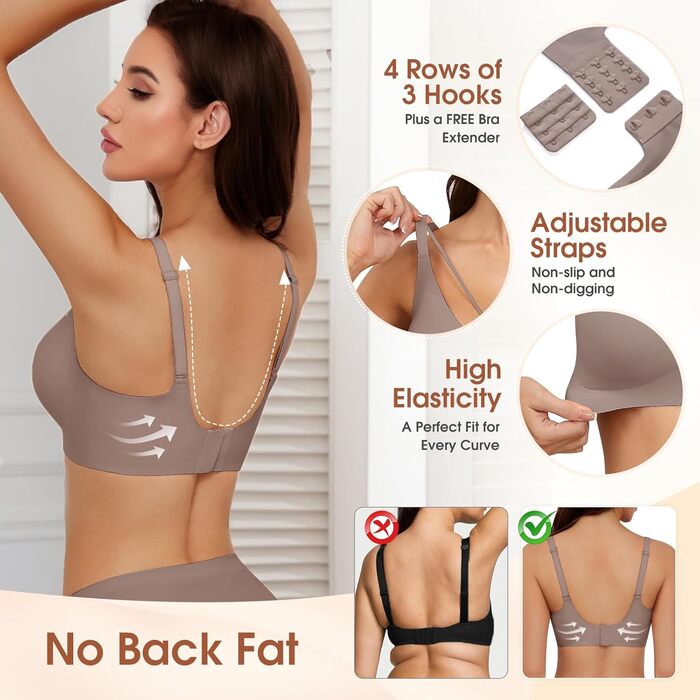 Бюстгальтер BH Daen без кісточок Push Up, сексуальний, безшовний, для сну, V-подібний виріз, класичний (Зірчастий сірий, M)