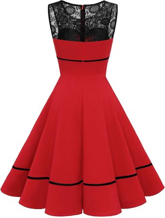 Сукня коктейльна жіноча Bbonlinedress Rockabilly червона, 50-ті, мереживна, з фалдами, без рукавів, з круглим вирізом, розмір XL