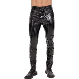 Латексні штани чоловічі Ausing, довгі, з штучної шкіри, слім-фіт, байкерські з кишенями, еластичні, для рейву, костюми, клубний одяг, чорні, розмір M