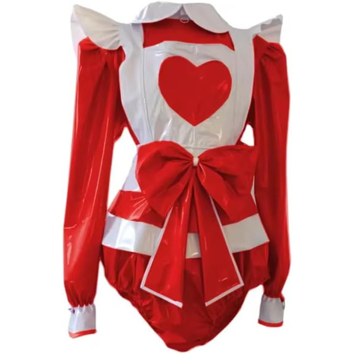 Костюм для косплею YGZHANYUANOKU з довгим рукавом, з відкладним коміром та фартухом, велика бант, спандекс, PVC-шкіра, червоний, 3XL