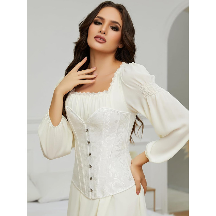 Корсетний топ SLIMBELLE для повних грудей: готичний корсет з мереживом та шнурівкою, бюстгальтер-корсет з сталевими ребрами, топ з фальш-шкіри (L, білий)