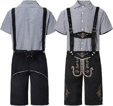 Традиційний костюм для чоловіків RUAOZIA: повний комплект Lederhose, сорочка в керамічному стилі, для Октоберфесту, баварський костюм, свято, вечірка (чорний, XXL)