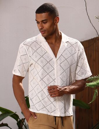 Чоловіча прозора сітчаста сорочка для фестивалю, рейву, клубу. Кінківір, свінґерклуб. (Білий, M)