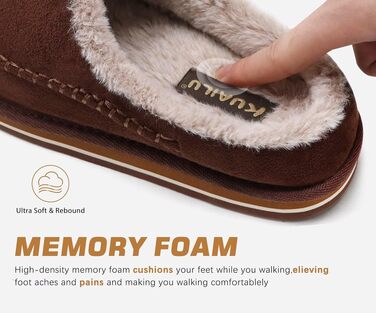 Чоловічі домашні капці KuaiLu з ефектом пам'яті (Memory Foam), м'які плюшеві тапочки відкритого типу, коричневі, розмір 42 EU