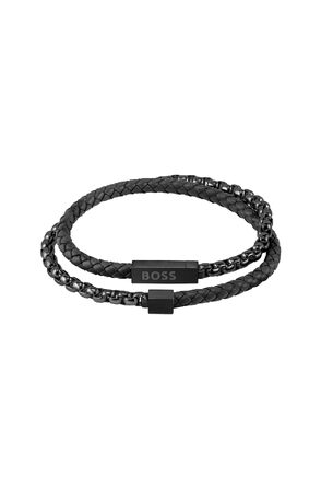 Чоловічий браслет BOSS Jewelry колекція BLENDED зі сталі та натуральної шкіри - 1580150M