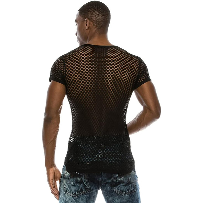 Чоловіча сітчаста футболка з прозорим дизайном, сексуальна сорочка для нічного клубу, стильна футболка в стилі стрітвір