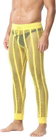 Чоловічі прозорі штани FEOYA з сітки, леггінси, піжама, сексуальна прозора сітка, спортивні шорти, нижня білизна, штани з шнурком (XL, жовтий)