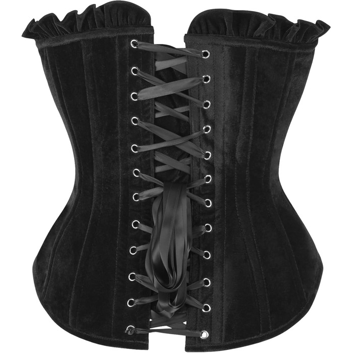 Корсет Daisy Corsets з шнурівкою, чорний велюр, сталеві ребра, Overbust, 4XL