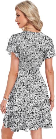 Сукня Soerkleid Daen V-подібний виріз, з запахом, висока талія, пляжна, легка, літня, чорно-біла в листя, розмір M