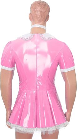 Костюм покоївки Inhzoy для чоловіків: лакове плаття, набір з нашийником, костюм для вечірок, карнавалу, Хелловіну, косплей, рожевий (3XL)