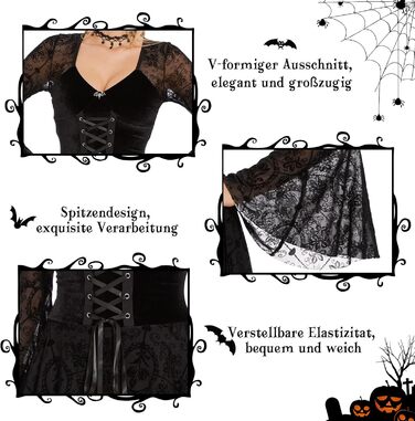 Сукня готична для жінок Herenear, мереживна чорна сукня - з масками та намистом, костюм на Хелловін/Карнавал, ретро середньовічна сукня вампіра, костюм для косплею, коротка чорна сукня XL