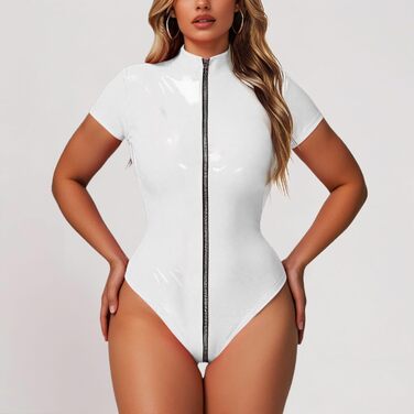 Блискучі панчохи з відкритим кроком для жінок, білі, з застібкою-блискавкою (M)