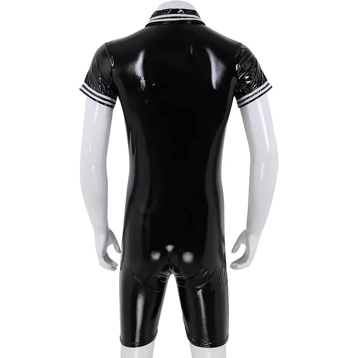 Комбінезон чоловічий лакований шкірозамінник PVC з довгим блискавкою, чорний, розмір L
