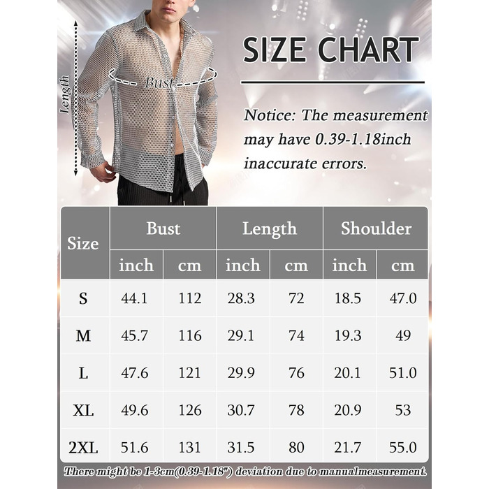 Чоловіча сітка-сорочка AIEOE: прозора сорочка з сітки, ідеальна для вечірок та свят, сірого кольору (S)