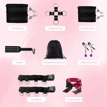 Набір для БДСМ Bett Fesseln: Фетіш-іграшки для пар з наручниками, кайданами, пов'язкою на очі та клямками. Стабільний набір для сексуальних ігор