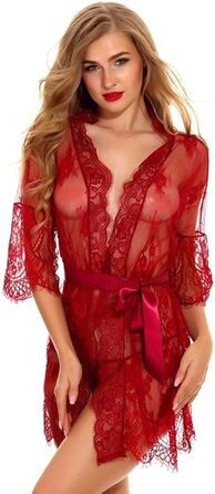 Жіноча спідня білизна UIWFJEH: мереживна піжама babydoll, прозора, G-string, для дорослих, великі розміри (бордовий, M)