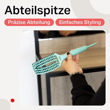 Щітка для волосся Olivia Garden Fingerbrush Care Iconic (Mint, Medium) — розплутуюча щітка з щетиною кабана та нейлоном для блиску та гладкого стайлінгу