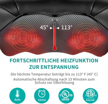 Масажер для шиї та плечей Nekteck 3D Shiatsu з підігрівом, глибокий тканинний масажер для спини та стоп від болю в м'язах, чорний