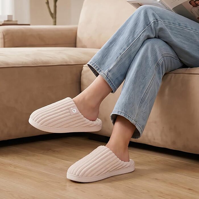 Зимові теплі капці Coswind для жінок та чоловіків з ефектом пам'яті (Memory Foam), вельветові пантофлі, бежеві, розмір 36/37 EU