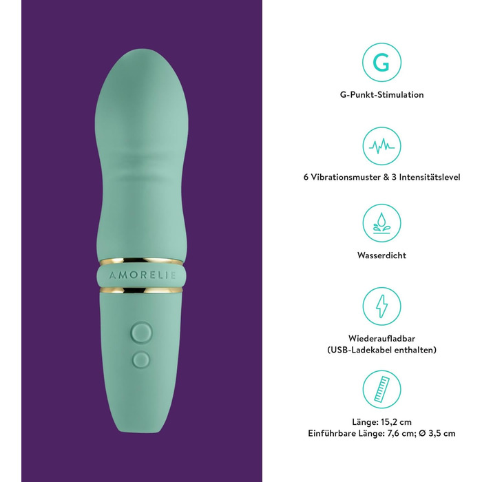Вібратор AMORELIE Quickie для G-точки, 15 см, зелений | Водостійкий, з акумулятором
