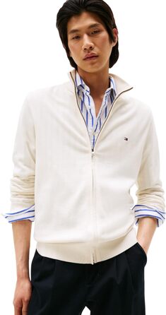 Чоловічий джемпер Tommy Hilfiger Essential Cotton Zip Thru з коміром-стійкою, жовтий (Ivory Petal), розмір L