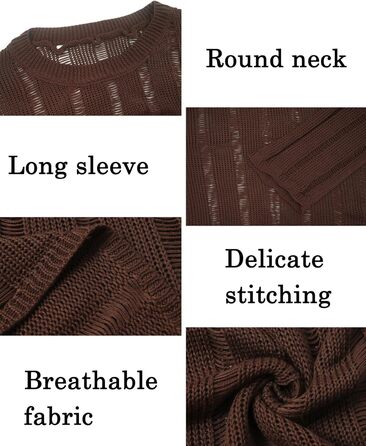 Чоловіча прозора сорочка AIEOE: мереживна сорочка з довгим рукавом для клубу, колір: коричневий