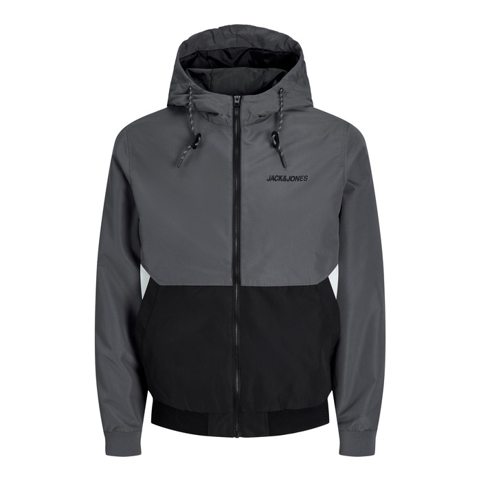 Чоловіча куртка-бомбер з капюшоном JACK & JONES Jjerush Hood Bomber Noos, чорно-біла (XS)