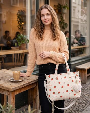 Жіноча сумка-шопер Makukke Cord Tote Bag: велика сумка через плече з вельвету для роботи, офісу та подорожей (середній розмір, колір полуниця)