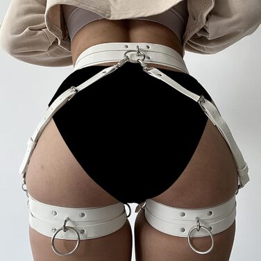 Жіночий готичний набір ременів на стегна з екошкіри, регульовані, для панчіх, косплей, карнавал, панк, вечірні образи (білий/розкішний сад)