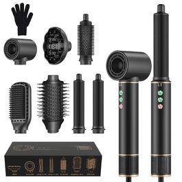 Мультистайлер для волосся 6 в 1 MogaWave Hairstyler Pro Airbrush: стайлер-фен з насадками для об'єму, завивки та випрямлення волосся, чорний